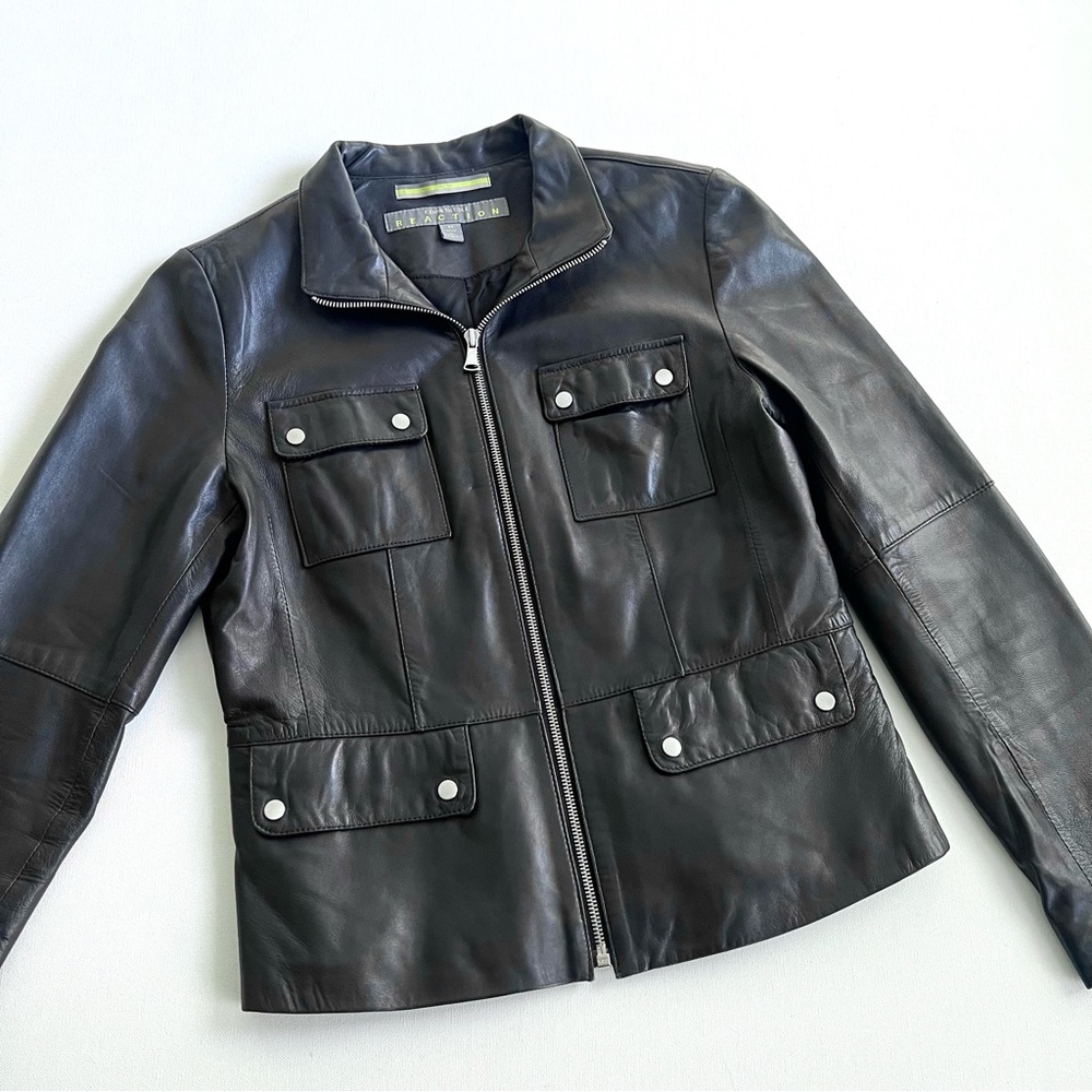 KENNETH COLE Genuine leather Moto coat
